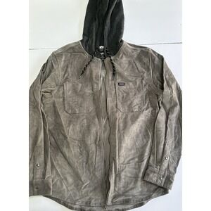 Tony Hawk Men's Gray Corduroy Hooded Overshirt Jacket Size Medium Full Zip